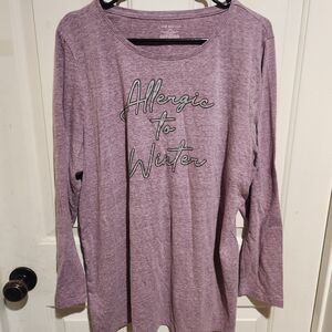 Lane Bryant Graphic Long Sleeve Purple Knit Top Blouse Allergic To Winter 18/20